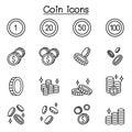 Coin, money icon set in thin line style Royalty Free Stock Photo