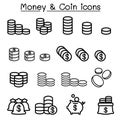 Coin & money icon set in thin line style Royalty Free Stock Photo