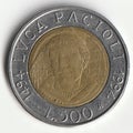 Coin with a nominal value of 500 Lire dedicated to Luca Pacioli,