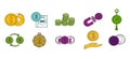 Coin object icon set, color outline style Royalty Free Stock Photo