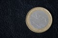 Coin in one euro on a dark background Royalty Free Stock Photo