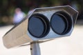 Coin Operated Binocular viewer next to the waterside promenade in Antalya looking out to the Bay and city, close-up