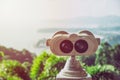 Coin Operated Binocular viewer service looking panorama out to the phuket Bay and  Landscape with beautiful cloudy sky and sea Royalty Free Stock Photo