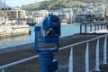 Coin operated tourist pay monocular in Waterfront precinct in port of Cape Town. Royalty Free Stock Photo