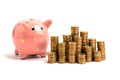 Piggy bank money tower columns Royalty Free Stock Photo