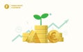 Coin piles euro currency and plant sapling on top with growing g Royalty Free Stock Photo