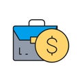 Coin with portfolio, money and stock portfolio, investing color lineal icon. Finance, payment, invest finance symbol