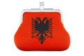 Coin purse with Albanian flag. Budget, investment or financial, banking concept in Albania. 3D rendering