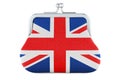 Coin purse with British flag. Budget, investment or financial, banking concept in the Great Britain. 3D rendering Royalty Free Stock Photo