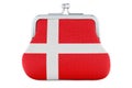 Coin purse with Danish flag. Budget, investment or financial, banking concept in Denmark. 3D rendering