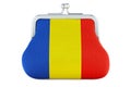 Coin purse with Romanian flag. Budget, investment or financial, banking concept in Romania. 3D rendering