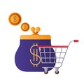 Coin purse with shopping cart isolated icon