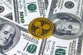 Coin ripple gold xrp close up, the coin on American dollars money