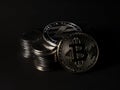 Coin stack with bitcoinand litecoin isolated Royalty Free Stock Photo