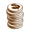 Coin stack cash money or casino chips still-life, vector icon, illustration or logo, revenue or taxes concept. Royalty Free Stock Photo