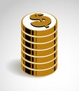 Coin stack cash money or casino chips still-life, vector icon, illustration or logo, revenue or taxes concept. Royalty Free Stock Photo