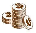 Coin stack cash money or casino chips still-life, vector icon, illustration or logo, revenue or taxes concept. Royalty Free Stock Photo