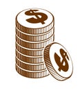 Coin stack cash money or casino chips still-life, vector icon, illustration or logo, revenue or taxes concept. Royalty Free Stock Photo