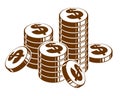 Coin stack cash money or casino chips still-life, vector icon, illustration or logo, revenue or taxes concept. Royalty Free Stock Photo