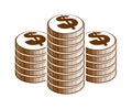 Coin stack cash money or casino chips still-life, vector icon, illustration or logo. Royalty Free Stock Photo