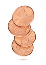 Coin stack with penny or one US cents isolated in white Royalty Free Stock Photo