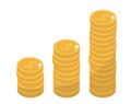 Coin stacks, flat design. Gold coins increase up, cent, isolated on white background. Evolution income. Vector Royalty Free Stock Photo