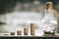 Coin stacks for step up growing business to profit and saving wi Royalty Free Stock Photo