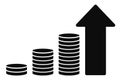 Coin stacks with up arrow growing graph icon, rising interest rates, business investment and saving money concept, inflation