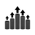 Coin stacks with up arrows growing graph icon, business growth, rising interest rates, business investment and saving money