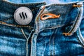 Steem coin instead of buttons on jeans.