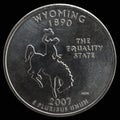 Coin 25 US cents. States and territories. Wyoming Royalty Free Stock Photo