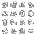 Coin vector icon illustration set. Contains such icon as Money, Currency, Benefit, Finance, Investment, Stack of coins, Payment an