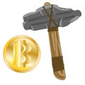 Stone axe and virtual money bitcoin.Vector illustration