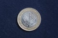 A coin worth 1 Turkish lira is on a dark background