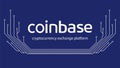 Coinbase cryptocurrency exchange platform name with PCB tracks isolated on blue. Design element for banner.