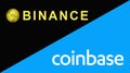 Coinbase cryptocurrency stock market name on abstract digital background. Coinbase logo with Bitcoin cryptocurrency in the United