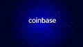 Coinbase cryptocurrency stock market name on dark blue background. Crypto stock exchange banner for news and media.