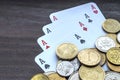 Coins and aces Royalty Free Stock Photo