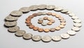 Starts with smaller coins likely pennies made of copper in the Royalty Free Stock Photo