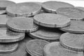 Coins background. euro coins. cent coins. euro cents Selective focus Black and white image Royalty Free Stock Photo