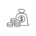 Coins bag line icon. Cash money sign Royalty Free Stock Photo