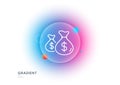 Coins bags line icon. Cash money sign. Gradient blur button. Vector