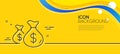 Coins bags line icon. Cash money sign. Minimal line yellow banner. Vector