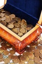 Coins and banknotes in the box Royalty Free Stock Photo