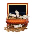 Coins and banknotes in the box Royalty Free Stock Photo