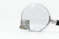 Coins behind magnifying glass Royalty Free Stock Photo