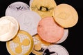 Coins Bitcoin, XRP, Litecoin digital cryptocurrency