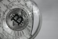 Coins bitcoins in a wine glass,close-up Royalty Free Stock Photo