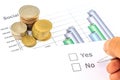 Coins with business graph Royalty Free Stock Photo