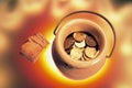 Coins in Ceramic Jar Royalty Free Stock Photo